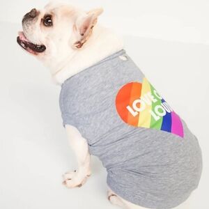Old Navy Pet Love Out Loud Gray Rainbow Dog Animal Shirt Large Colorful